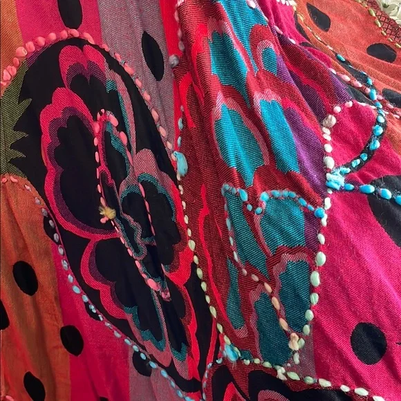 Baba Red and Black Polka Dot REVERSIBLE India Ethnic Shawl Cape Scarf Wrap - Picture 11 of 13